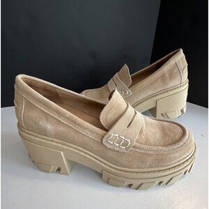 Steve Madden Beth Loafers Chunky Lug Suede Leather Tan Platform sz 9 M 39